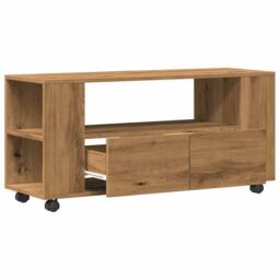 Berkfield Home TV Cabinet with Wheels Artisan Oak 102x34.5x43 cm Engineered Wood in Brown - thumbnail 5