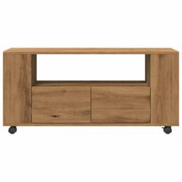 Berkfield Home TV Cabinet with Wheels Artisan Oak 102x34.5x43 cm Engineered Wood in Brown - thumbnail 4