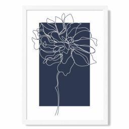 ARTZE Navy Blue & White Abstract Floral Line Art Framed Print SIZE: A3 with White Frame - Size: A4 - thumbnail 1
