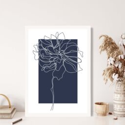 ARTZE Navy Blue & White Abstract Floral Line Art Framed Print SIZE: A3 with White Frame - Size: A4 - thumbnail 2