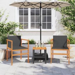 Berkfield Home Garden Chairs 2 pcs Black Poly Rattan&Solid Wood - thumbnail 3