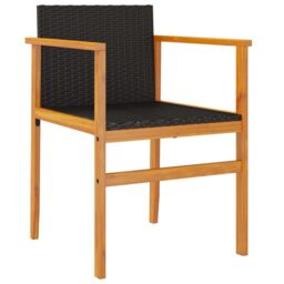 Berkfield Home Garden Chairs 2 pcs Black Poly Rattan&Solid Wood - thumbnail 4