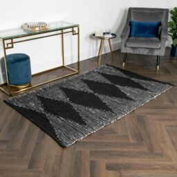 Native Home & Lifestyle Lea Diamond Leather & Cotton Rug in Black - Size: 200 cm x 300 cm - thumbnail 1