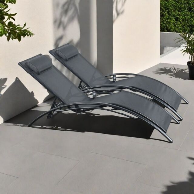 Outdoor Living Pair of Bali Sun Loungers - Set of 2 - Black