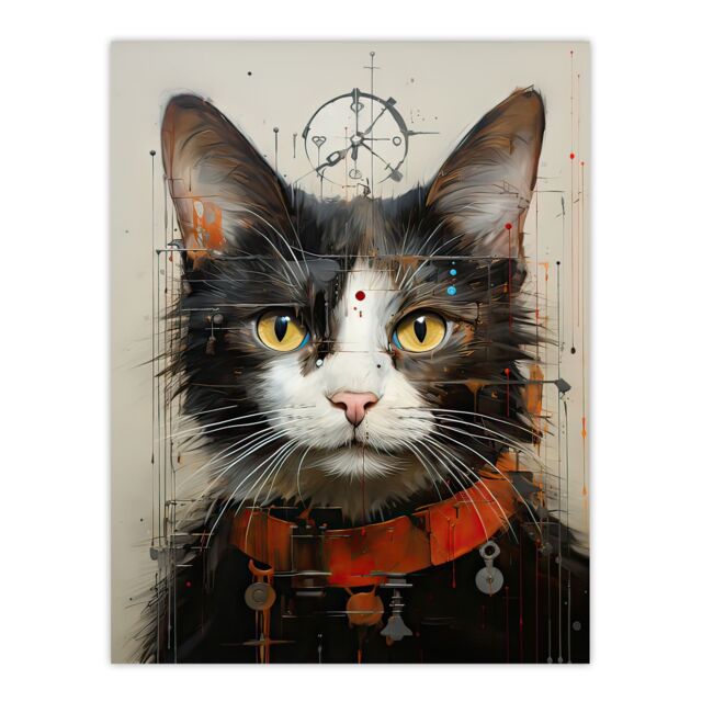 "Artery8 Wall Art Print The Key Master Cat Portrait Oil Painting Poster Picture in Grey - Size: W18"" x H24""" - image 1
