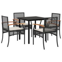 Berkfield Home 5 Piece Garden Dining Set with Cushions Black Poly Rattan - thumbnail 2