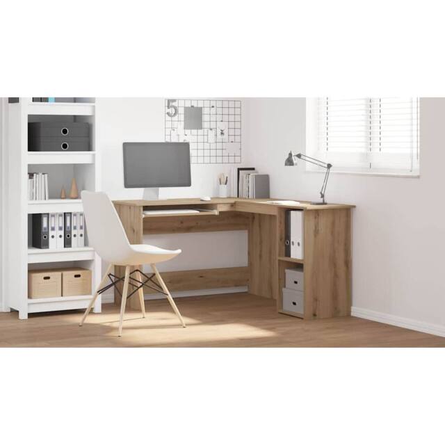 Berkfield Home Modern Corner Desk Artisan Oak 120x140x75 cm Engineered Wood in Brown - Size: 120 x 140 x 75 cm - image 1