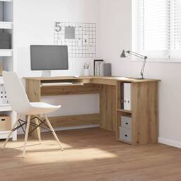 Berkfield Home Modern Corner Desk Artisan Oak 120x140x75 cm Engineered Wood in Brown - Size: 120 x 140 x 75 cm - thumbnail 2