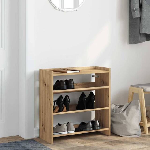 Berkfield Home Shoe Rack Artisan Oak 60x25x62 cm Engineered Wood in Brown - Size: 60 x 25 x 62 cm - image 1