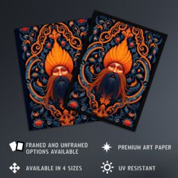 Artery8 Wall Art Print Sikh Guru & Botanical Pattern Vibrant Concept Art Orange Blue Vegetal Design Artwork Framed - Size: A4 - thumbnail 2