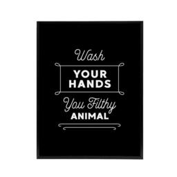 "Artery8 Funny Bathroom Decor Wash Hands Black Framed Canvas Wall Art Print - Size: W12"" x H16""" - thumbnail 1