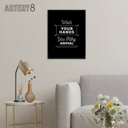 "Artery8 Funny Bathroom Decor Wash Hands Black Framed Canvas Wall Art Print - Size: W12"" x H16""" - thumbnail 3