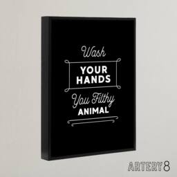 "Artery8 Funny Bathroom Decor Wash Hands Black Framed Canvas Wall Art Print - Size: W12"" x H16""" - thumbnail 2
