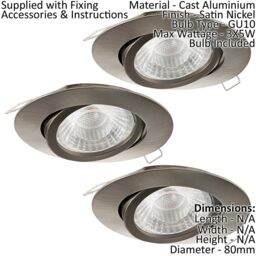 Loops 2 PACK 3 PACK Adjustable Ceiling Downlight Satin Nickel Cast Aluminium 5W GU10 in Metallics - thumbnail 2