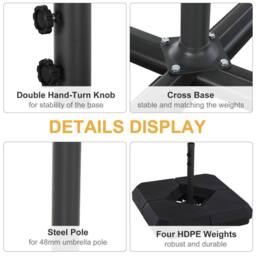 OUTSUNNY 4PCs Fillable Parasol Base with Steel Cross Base Umbrella Weight in Black - thumbnail 5