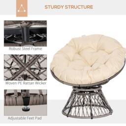 ERGOVEXA 360° Swivel Rattan Moon Bowl Chair Round Lounge Garden Wicker, Beige - thumbnail 9
