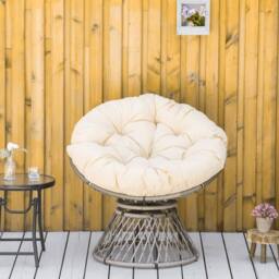 ERGOVEXA 360° Swivel Rattan Moon Bowl Chair Round Lounge Garden Wicker, Beige - thumbnail 5