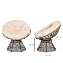 ERGOVEXA 360° Swivel Rattan Moon Bowl Chair Round Lounge Garden Wicker, Beige - thumbnail 3