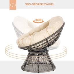 ERGOVEXA 360° Swivel Rattan Moon Bowl Chair Round Lounge Garden Wicker, Beige - thumbnail 8