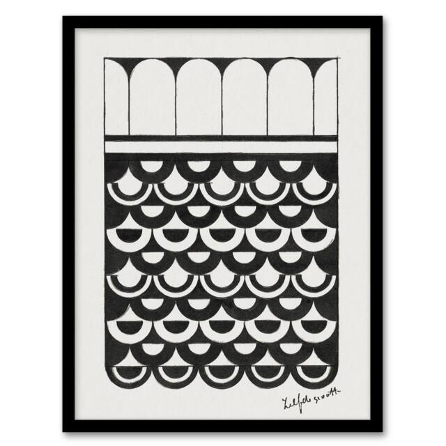 Artery8 Geometric Ornament of Scales De Mesquita Framed Wall Art Print in White - Size: A4 - image 1