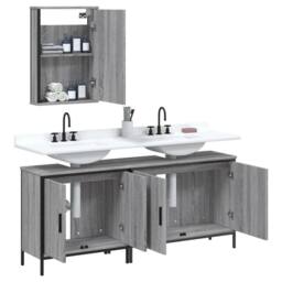 Berkfield Home 3 Piece Bathroom Furniture Set Grey Sonoma Engineered Wood - thumbnail 4