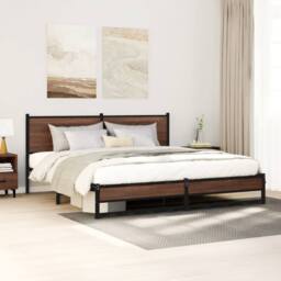 Berkfield Home Metal Bed Frame without Mattress Brown Oak 180x200 cm Super King - thumbnail 2