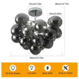 Garwarm 4 Light 40cm Modern Sputnik Glass Bubble Semi Flush Mount in Black - thumbnail 4
