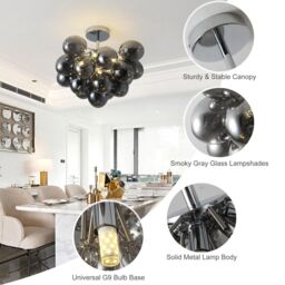 Garwarm 4 Light 40cm Modern Sputnik Glass Bubble Semi Flush Mount in Black - thumbnail 9