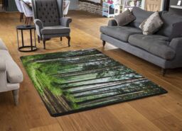 Benjamin Tate Design Beautiful Summer Forest With Different Trees Designer Rug in Natural - Size: Large - thumbnail 2
