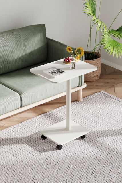 Living and Home Modern Minimalist C Shaped Side Table with Lockable Wheels in White - image 1