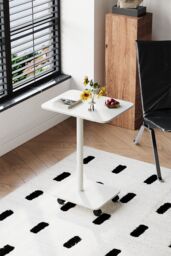 Living and Home Modern Minimalist C Shaped Side Table with Lockable Wheels in White - thumbnail 2