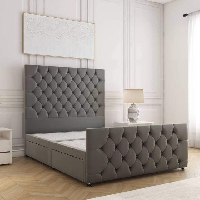 "BSSPOKE Maya Divan Bed Set Plush Velvet 54"" Headboard No Drawers No Mattress in Grey - Size: Single" - image 1
