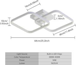 Goeco LED Ceiling Light, Dimmable, 50W, with Remote Control, for Bedroom in White - thumbnail 3