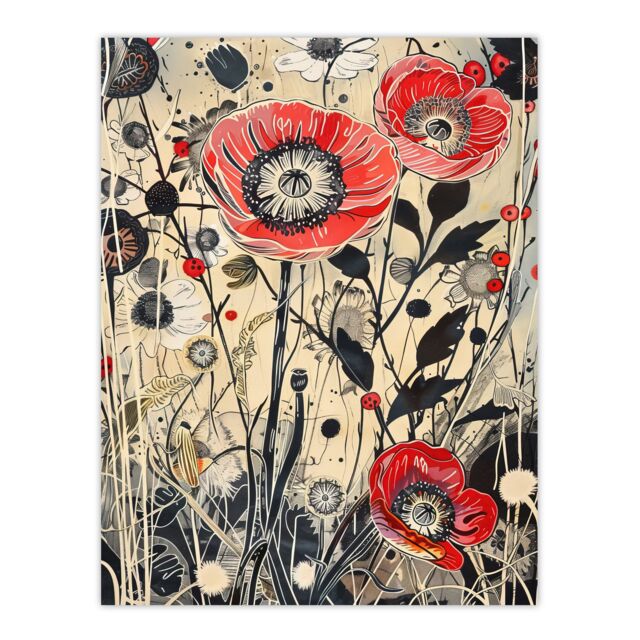 "Artery8 Wildflower Field Spring Poppy Flowers Painting Wall Art Print in Beige - Size: W24"" x H32""" - image 1