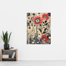 "Artery8 Wildflower Field Spring Poppy Flowers Painting Wall Art Print in Beige - Size: W24"" x H32""" - thumbnail 4