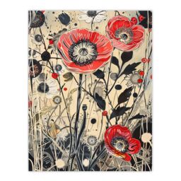 "Artery8 Wildflower Field Spring Poppy Flowers Painting Wall Art Print in Beige - Size: W24"" x H32""" - thumbnail 1