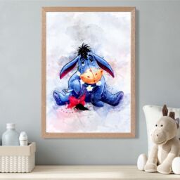ARTZE Eeyore Watercolour Winnie the Pooh Art Print with Oak Frame SIZE: A2 in Purple - Size: A3