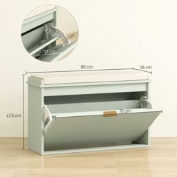 HOMCOM Shoe Storage Bench with Cushion & Flip-Drawer in Green - thumbnail 3