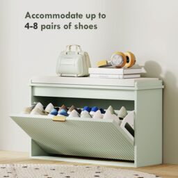 HOMCOM Shoe Storage Bench with Cushion & Flip-Drawer in Green - thumbnail 5