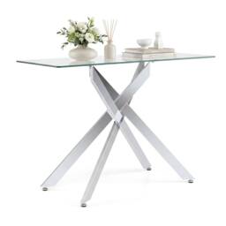 Costway Glass Console Table 115CM Entryway Table w/ Clear Tempered Glass Top in Silver - thumbnail 3
