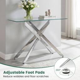 Costway Glass Console Table 115CM Entryway Table w/ Clear Tempered Glass Top in Silver - thumbnail 4