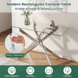 Costway Glass Console Table 115CM Entryway Table w/ Clear Tempered Glass Top in Silver - thumbnail 6