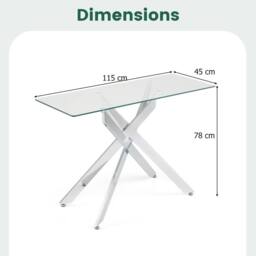 Costway Glass Console Table 115CM Entryway Table w/ Clear Tempered Glass Top in Silver - thumbnail 2
