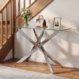 Costway Glass Console Table 115CM Entryway Table w/ Clear Tempered Glass Top in Silver - thumbnail 9