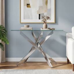 Costway Glass Console Table 115CM Entryway Table w/ Clear Tempered Glass Top in Silver - thumbnail 8