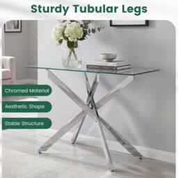 Costway Glass Console Table 115CM Entryway Table w/ Clear Tempered Glass Top in Silver - thumbnail 7