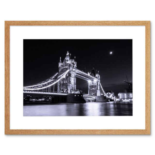 "Artery8 Wall Art Print Tower Bridge at Night Art Black Framed 9x7 inch in Beige - Size: W7"" x H9""" - image 1