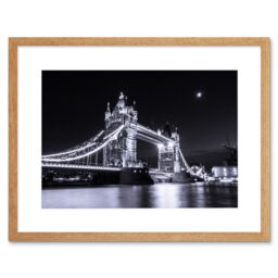 "Artery8 Wall Art Print Tower Bridge at Night Art Black Framed 9x7 inch in Beige - Size: W7"" x H9""" - thumbnail 1