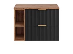 Vente-unique Striped Wall-Hung Vanity Unit With Niches - Black & Light Natural - thumbnail 3