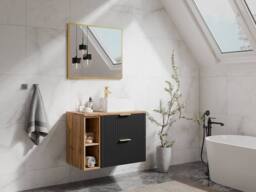 Vente-unique Striped Wall-Hung Vanity Unit With Niches - Black & Light Natural - thumbnail 2